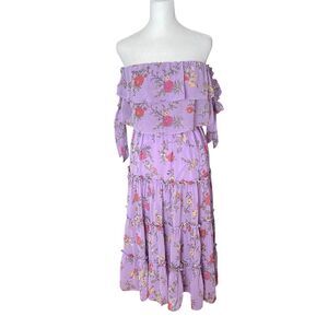 Shero Small Midi Dress Long Flowy Floral Purple Off the Shoulder Lavender